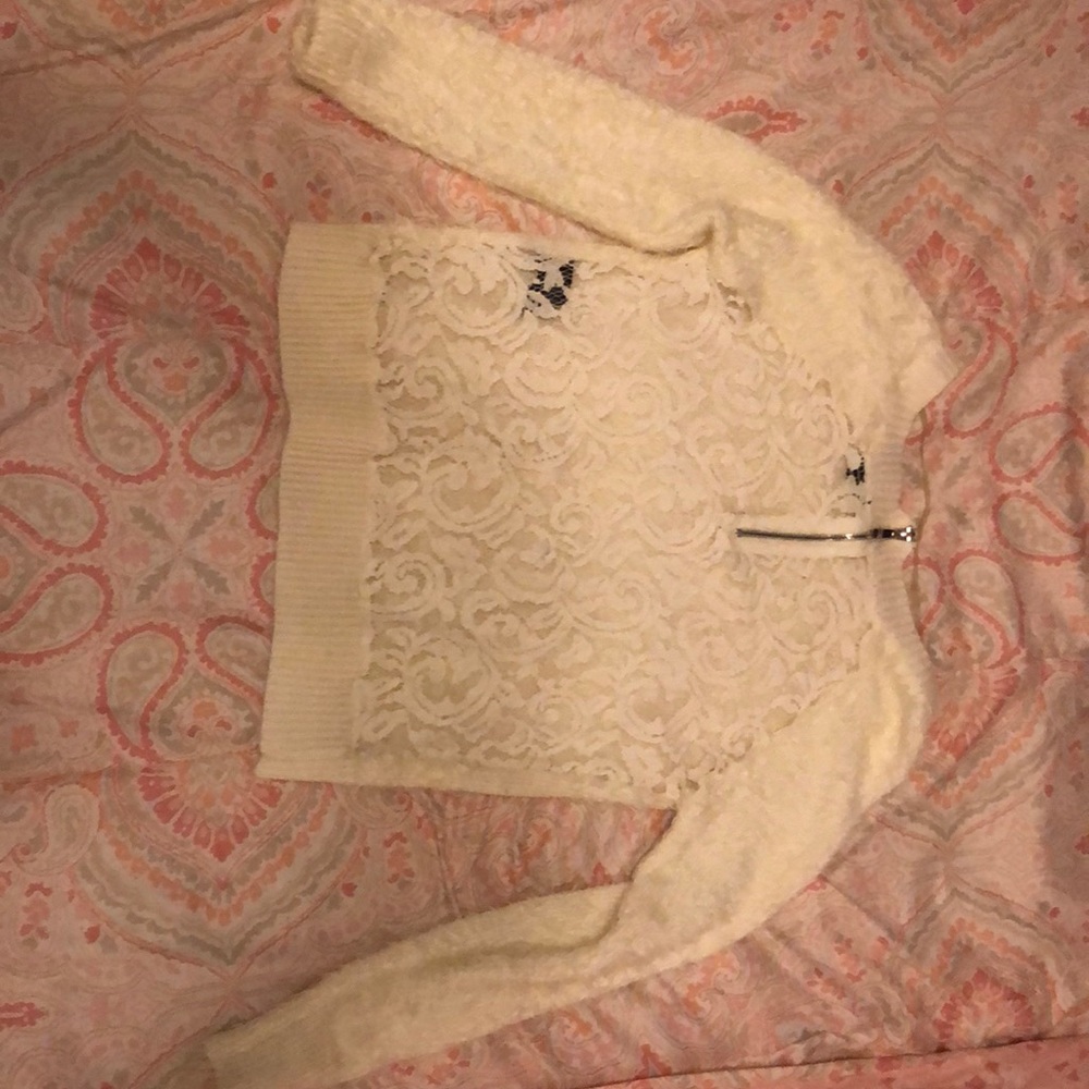 Fuzzy sweater with lace open back